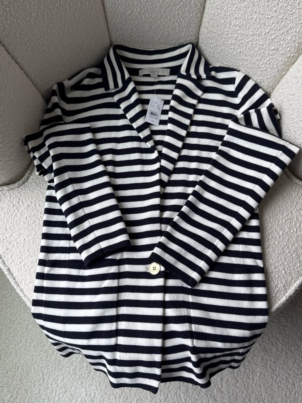 LOFT Navy and White Striped Knit Blazer